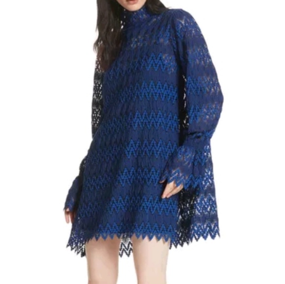 NWT Free People Simone Mock Neck Lace Mini Dress - Picture 1 of 8